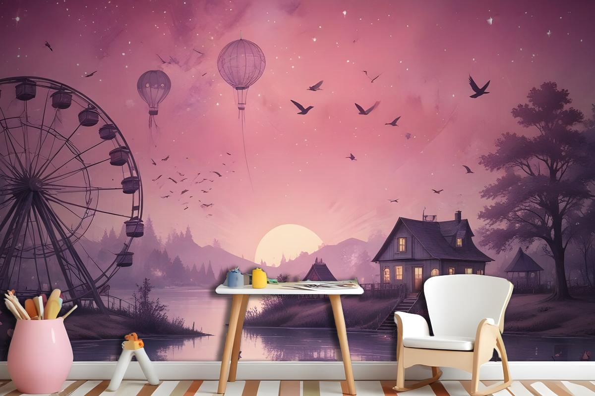 Sea Landscape With Ferris Wheel Wallpaper Mural