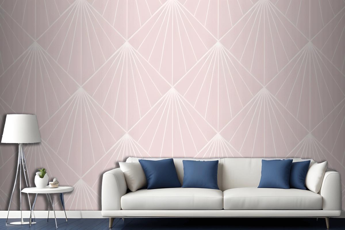 Seamless Geometric Pattern With White Radiating Lines On A Light Pink Wallpaper Mural