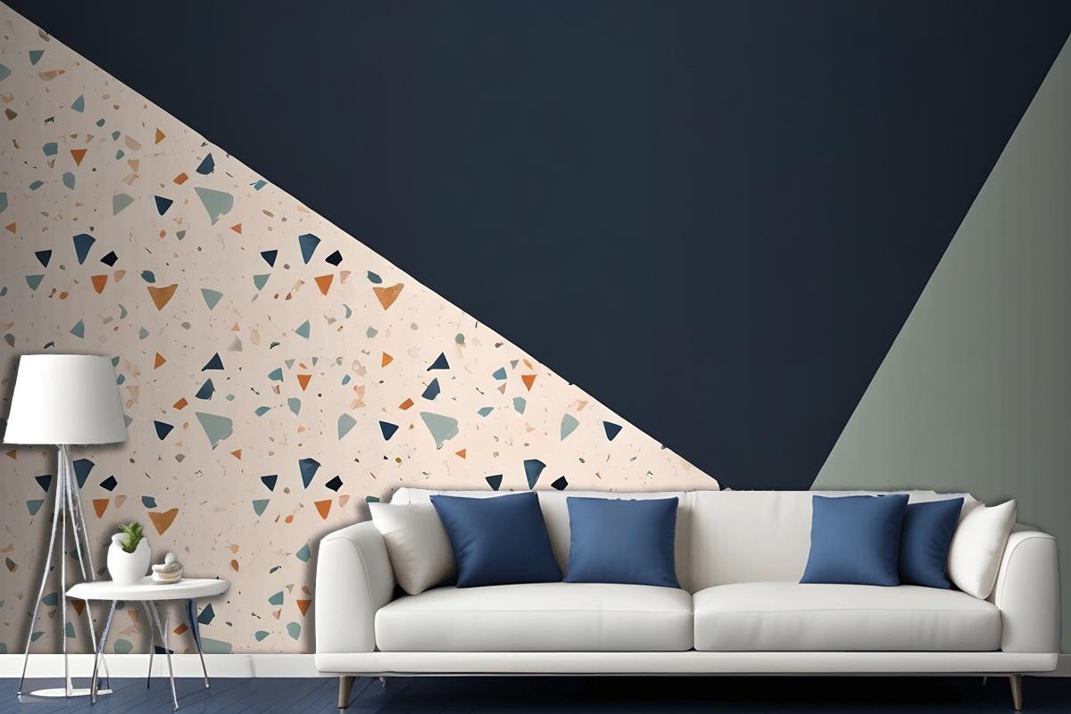 Terrazzo Style Pattern With Various Shapes Blue And Light Green Wallpaper Mural