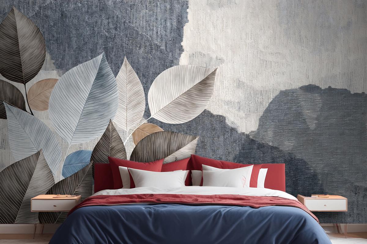 Textured Leaves In Coffee Tones Bedroom Wallpaper Mural