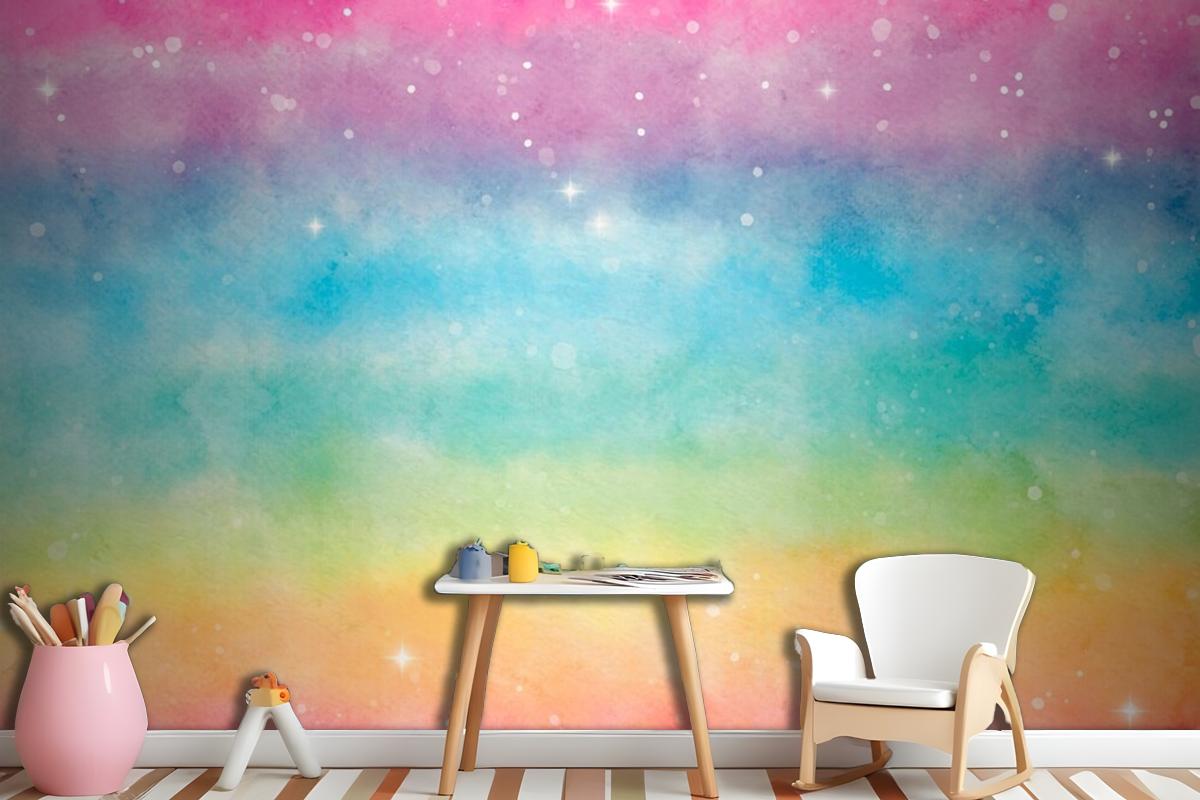 Watercolor Rainbow Background Girl Wallpaper Mural