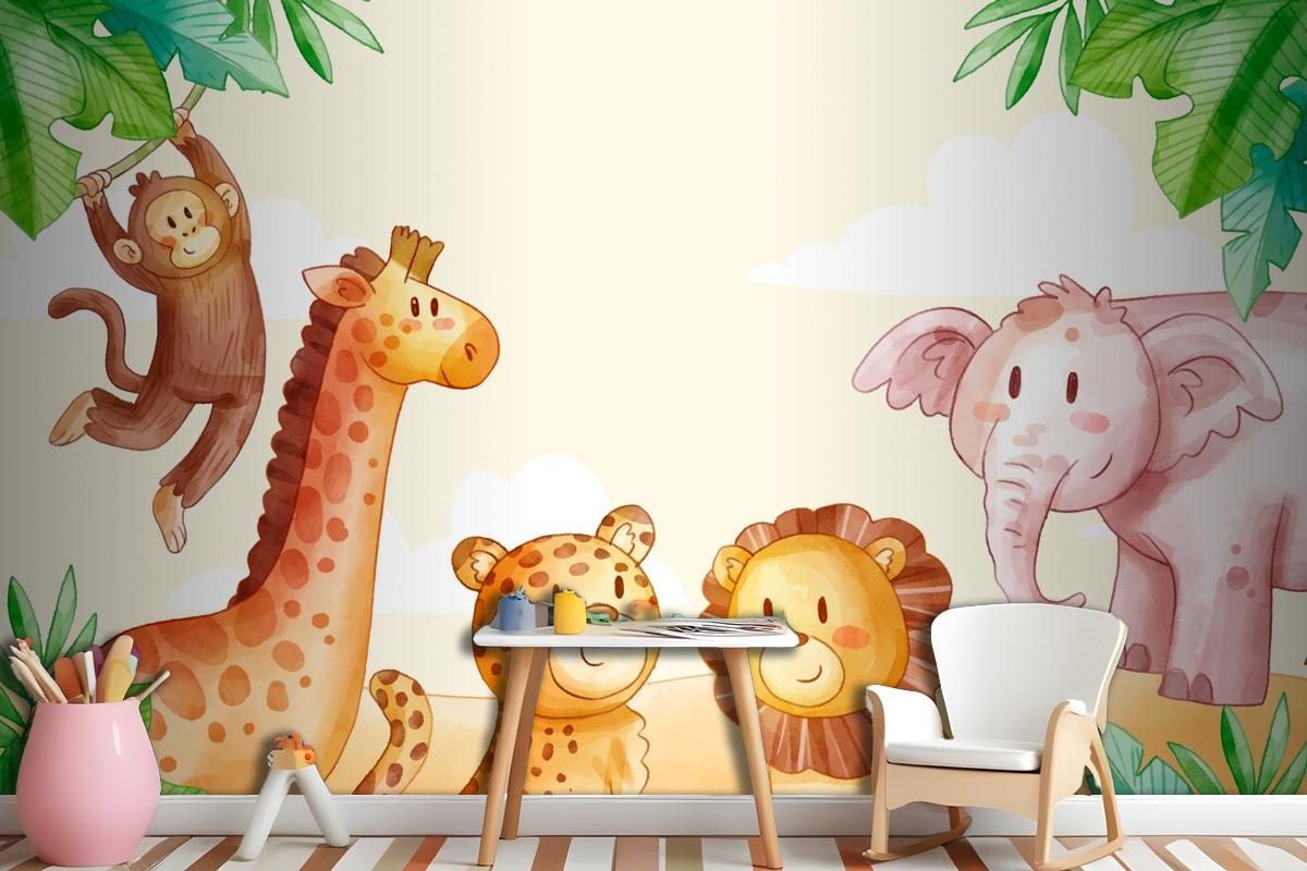 Watercolor Safari Background Wallpaper Mural