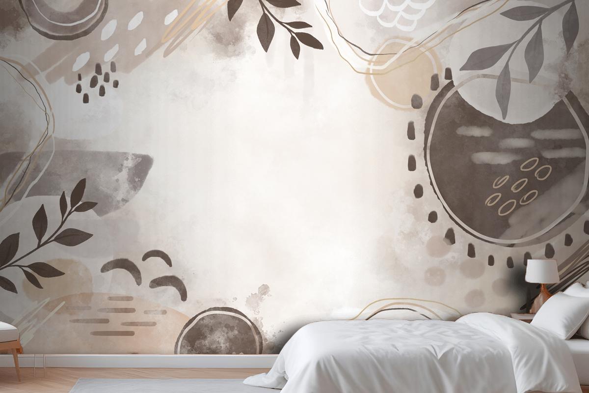 Watercolor Neutral Earth Tones Bedroom Wallpaper Mural