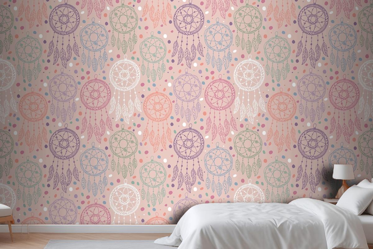 Engraving Hand Drawn Boho Pattern Design Bedroom Wallpaper Mural