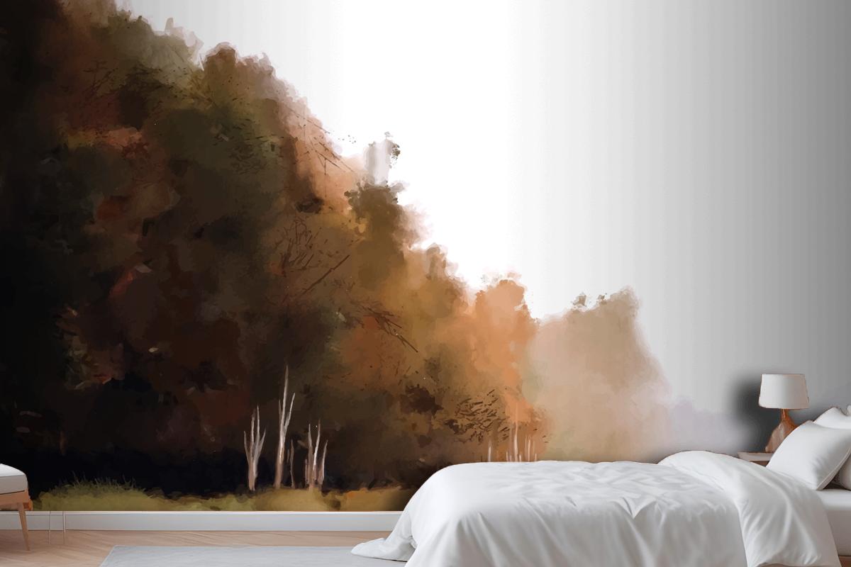 Watercolor Autumn Landscape Bedroom Wallpaper Mural