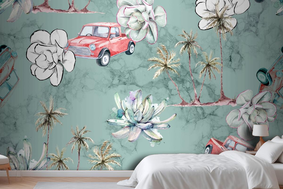 Seamless Pattern Tropical And Palm Trees Bedroom Wallpaper Mural