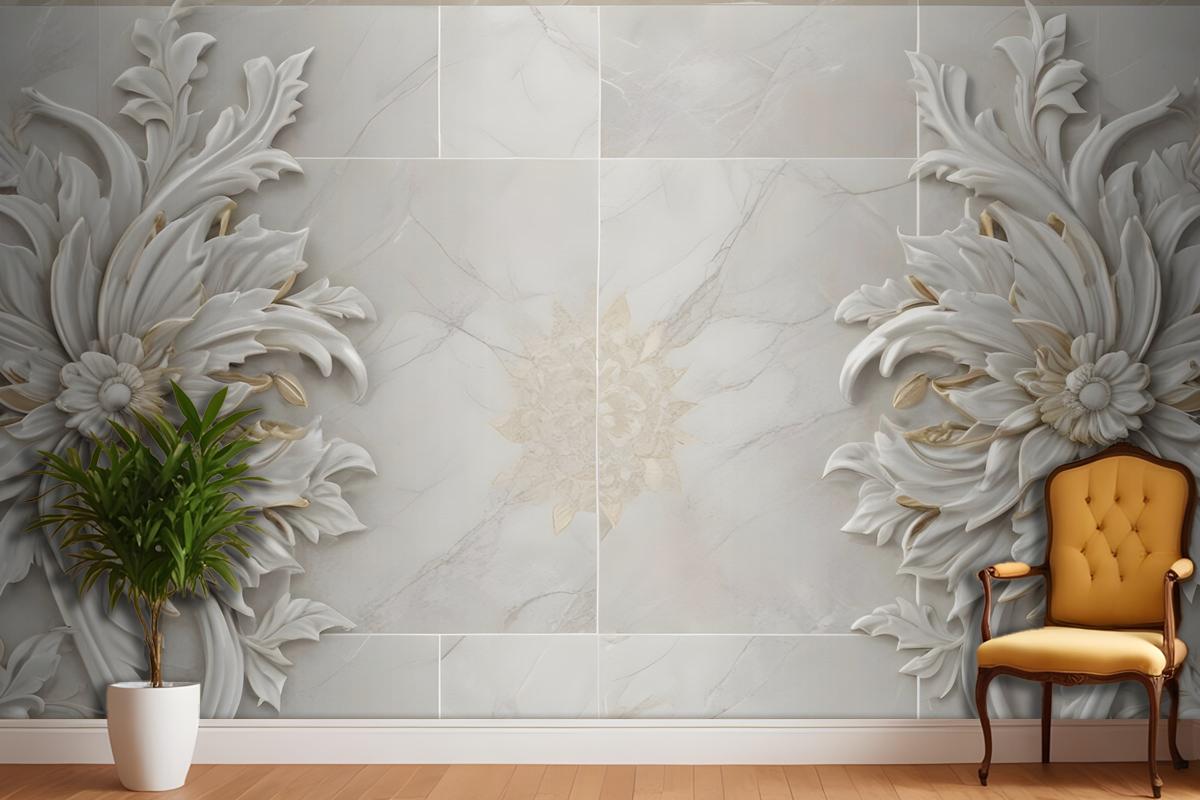3D Embossed Look Marble Sunflower Wallpaper Mural