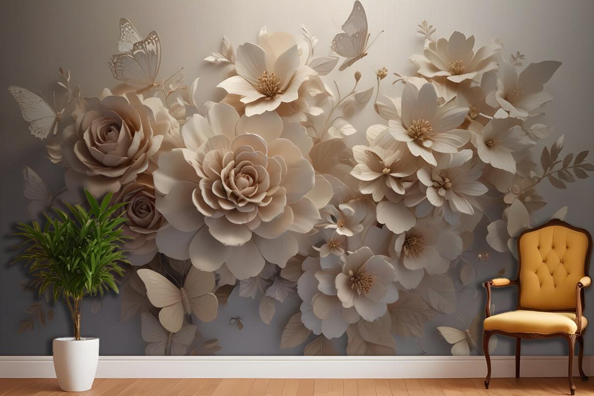 3D Look Faux Embossed Floral Wallpaper Mural