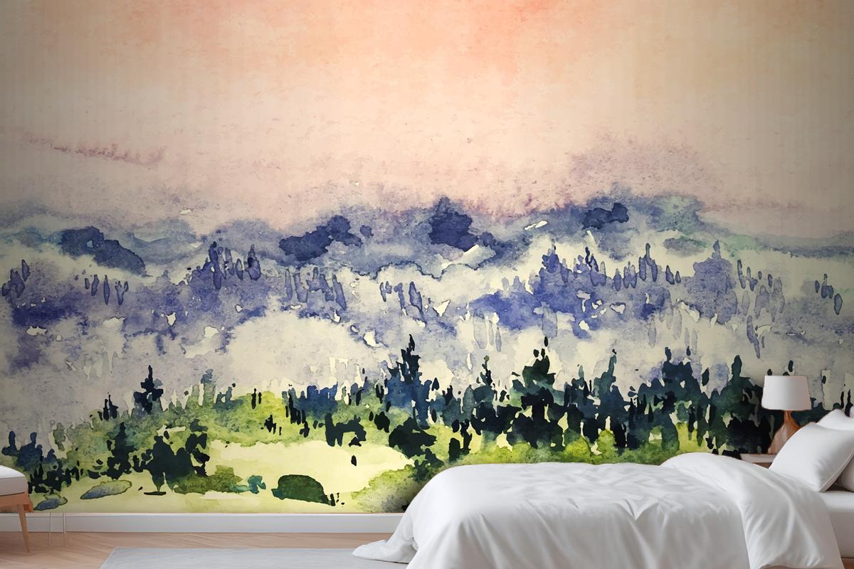 Abstract Watercolor Landscape Background Bedroom Wallpaper Mural