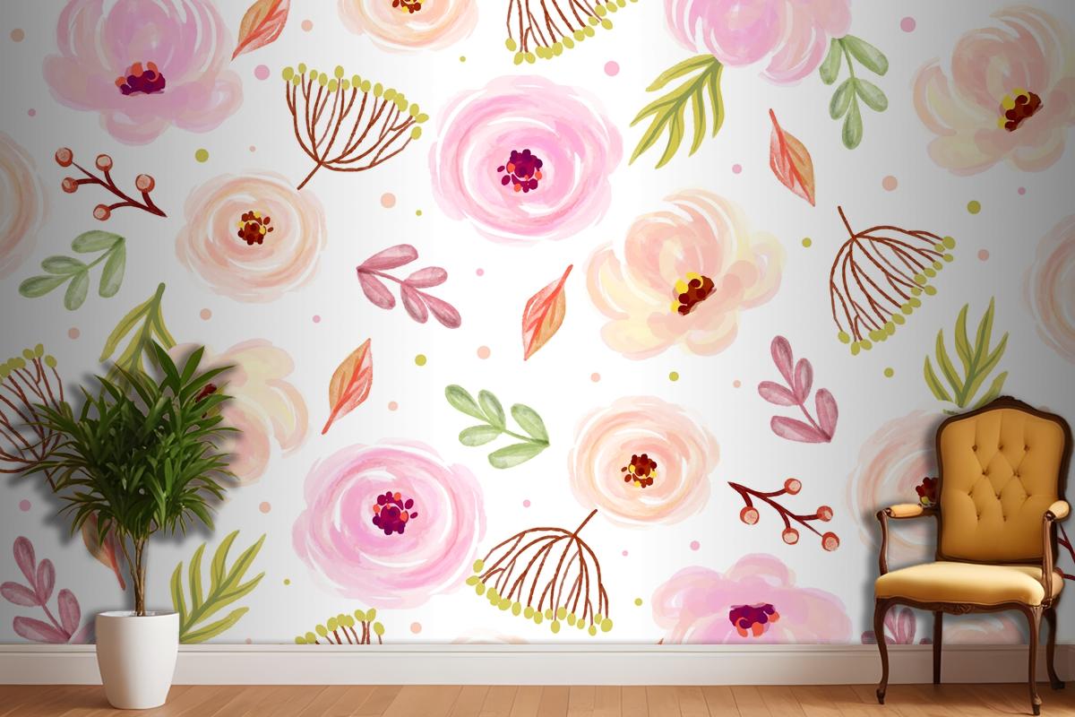 Floral Watercolor Background With Soft Colors Wallpaper Mural