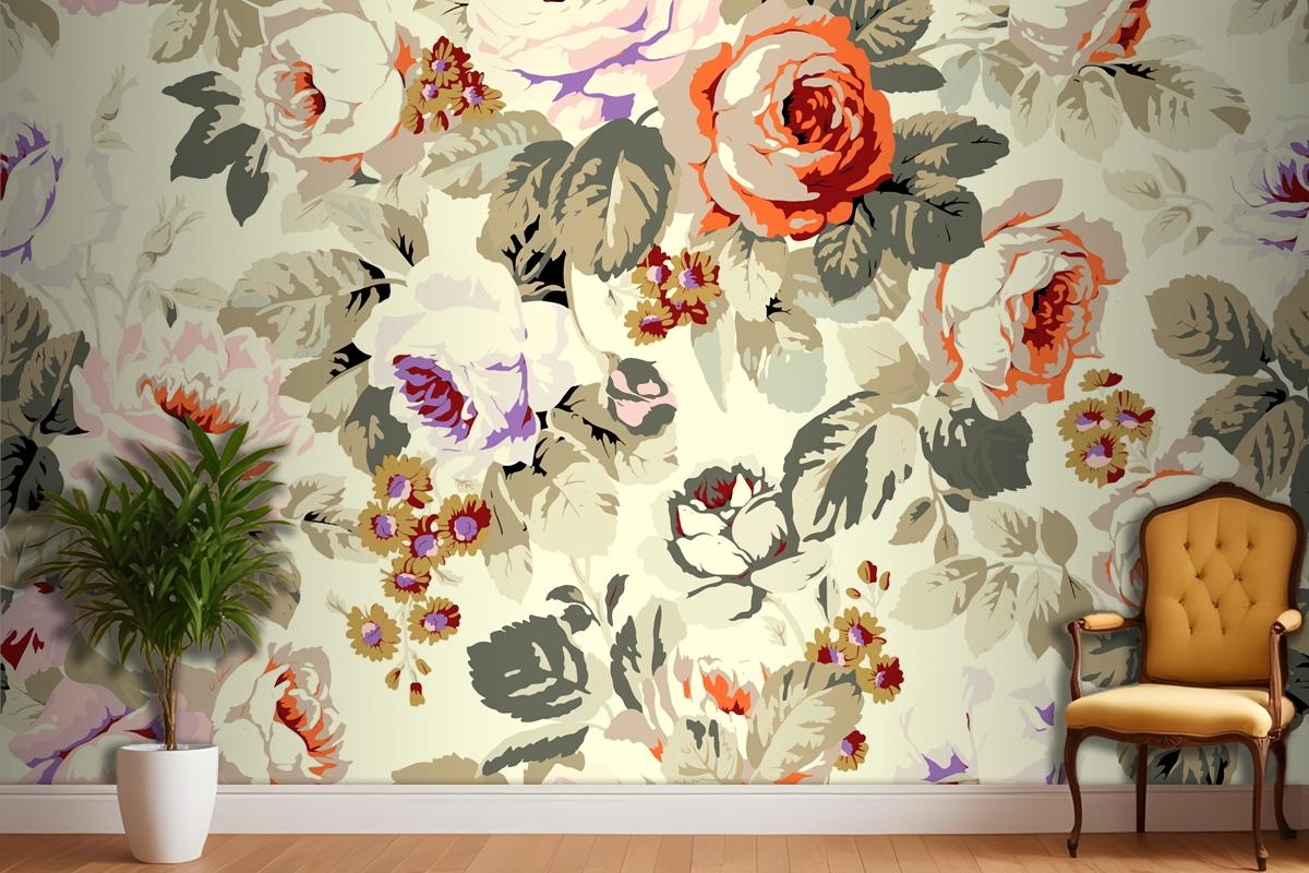 Flowers Repeat Pattern Design Wallpaper Mural