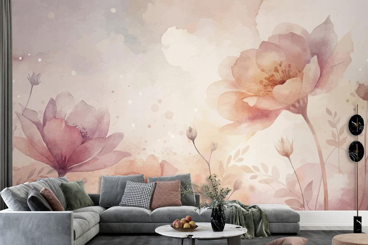 Beautiful Watercolor Flower Background Living Room Wallpaper Mural
