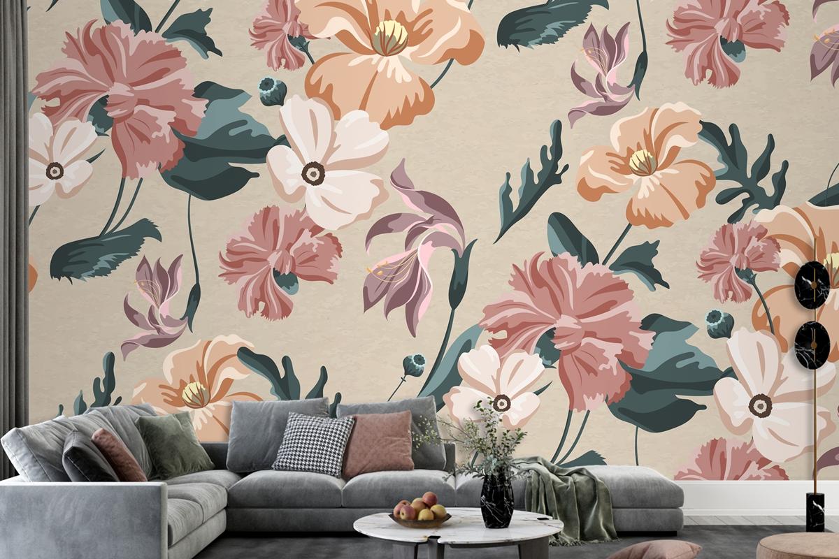 Blooming Colorful Flower Seamless Pattern Living Room Wallpaper Mural