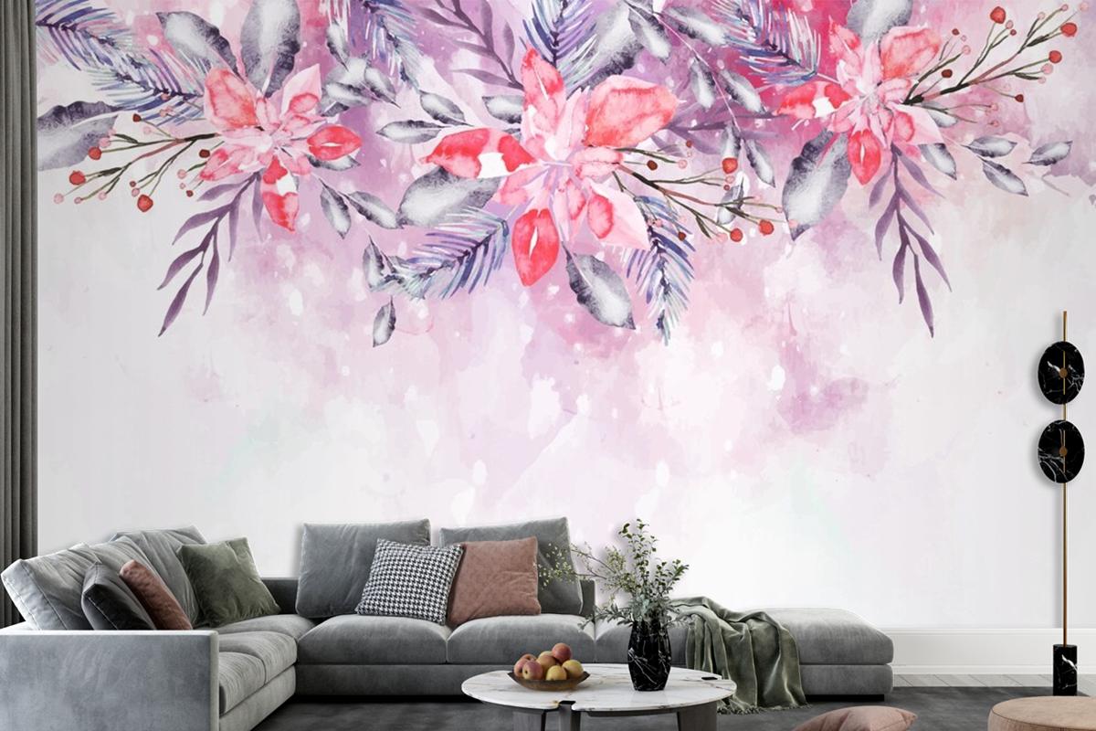Blooming Watercolor Flowers For Wallpaper Concept Living Room Wallpaper Mural