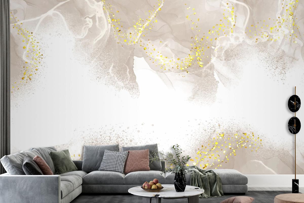 Elegant Hand Painted Neutral Alcohol Ink Living Room Wallpaper Mural