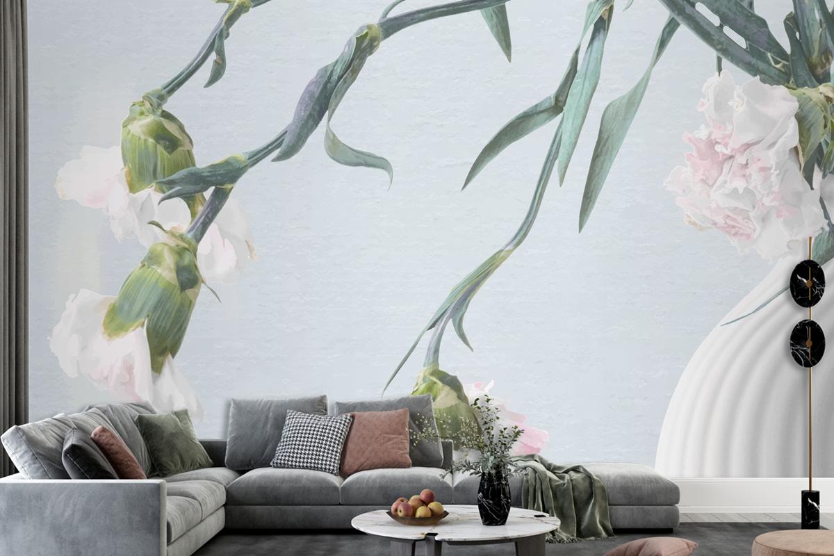 Flower Background Blue And Pink Carnation Psychedelic Art Living Room Wallpaper Mural