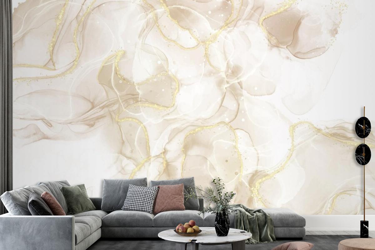 Fluid Art Hand Painted Background With Gold Glitter Elements Living Room Wallpaper Mural