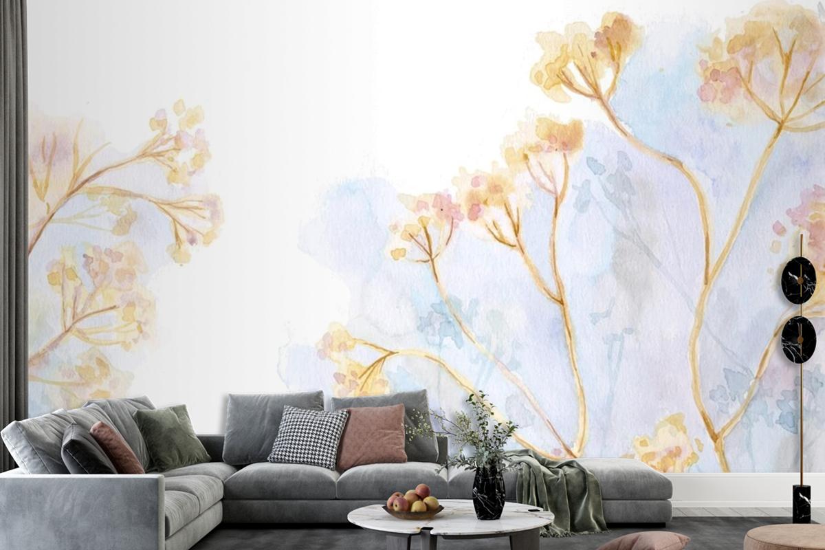 Hand Painted Watercolor Nature Living Room Wallpaper Mural