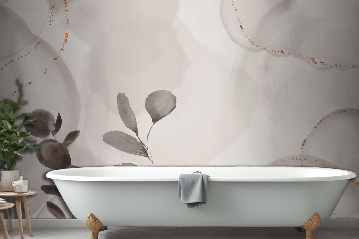 Watercolor Hand Drawn Background With Leaves Wallpaper Mural