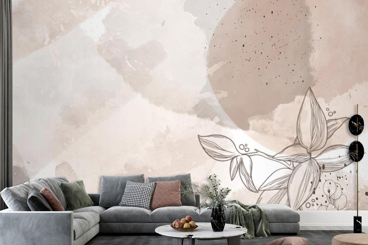 Watercolor Hand Drawn Flowers Living Room Wallpaper Mural