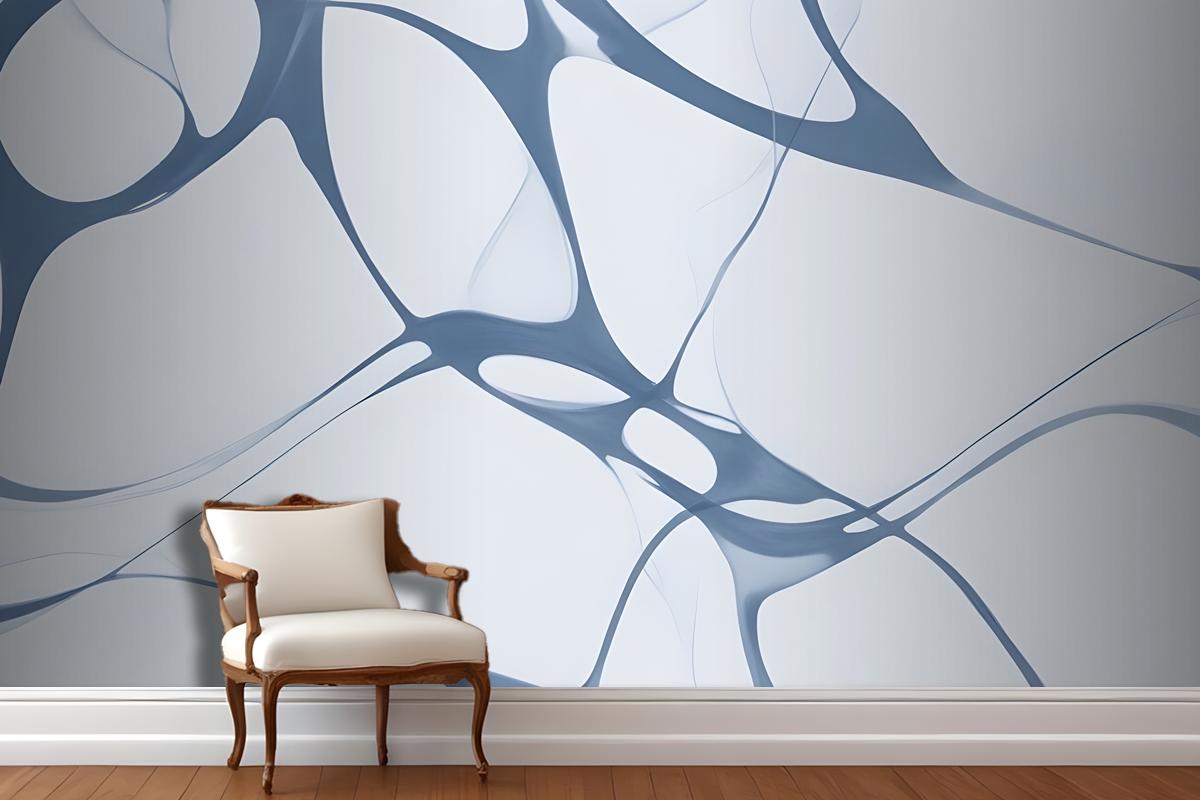 Abstract Blue And White Pattern With Organic Flowing Shapes Wallpaper Mural