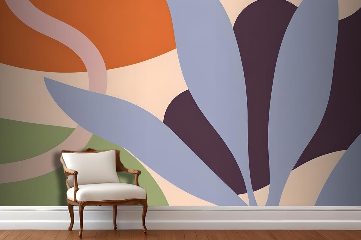 Abstract Colorful Shapes And Forms In Shades Of Orange Purple Gray And Green Wallpaper Mural