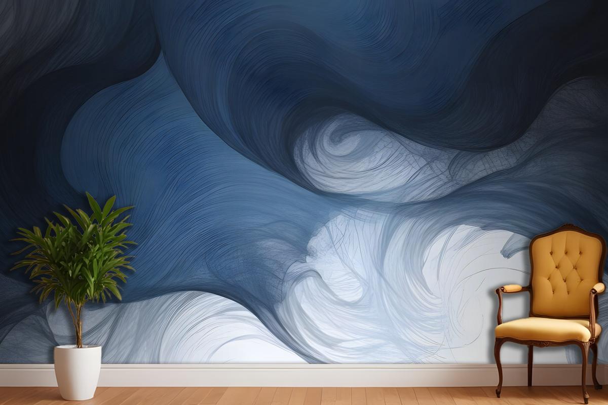 Abstract Dark Blue Brush Wallpaper Mural