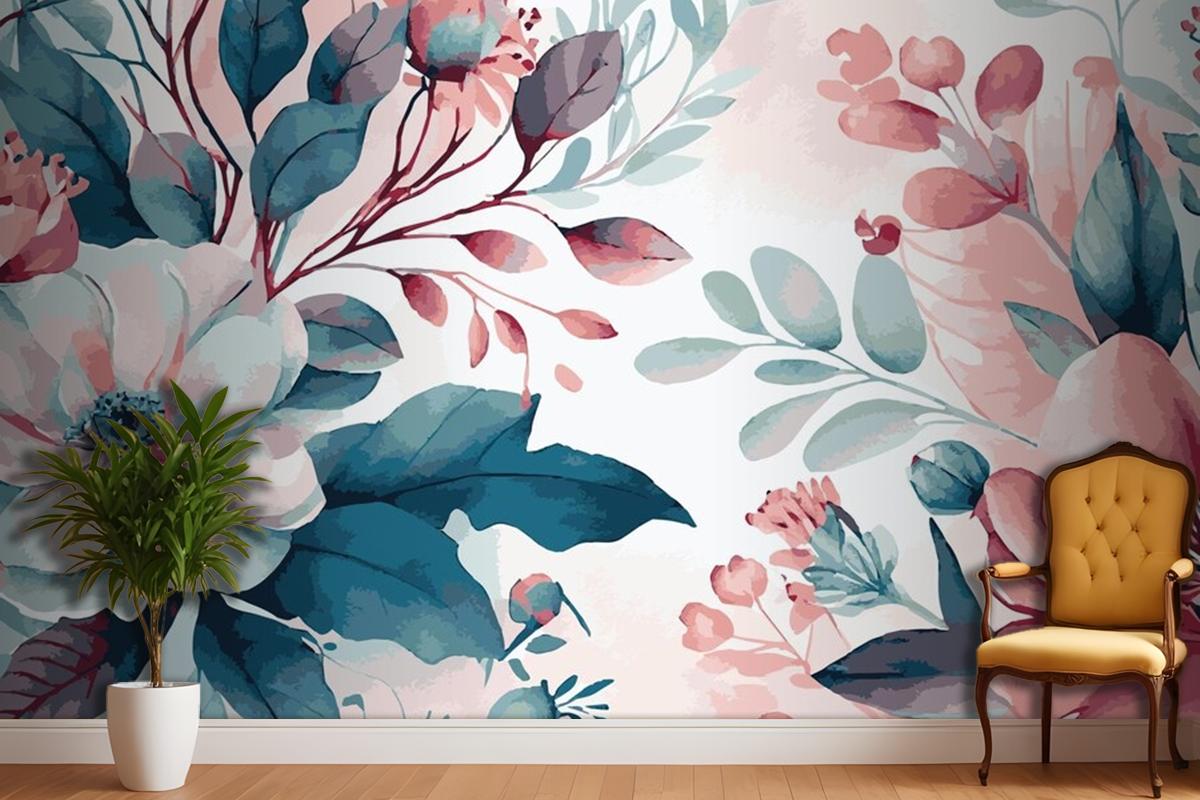 Abstract Floral Art Background Template Botanical Watercolor Wallpaper Mural