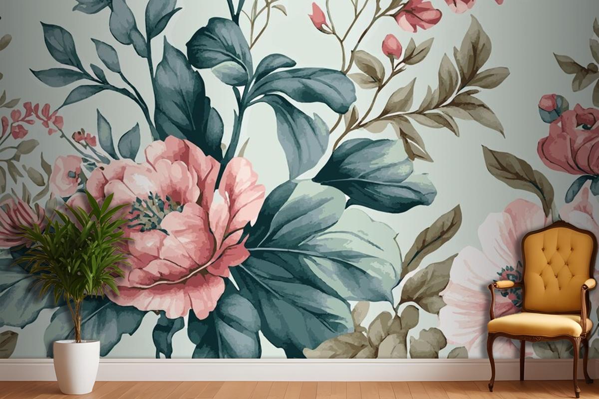 Abstract Floral Art Template Botanical Watercolor Wallpaper Mural