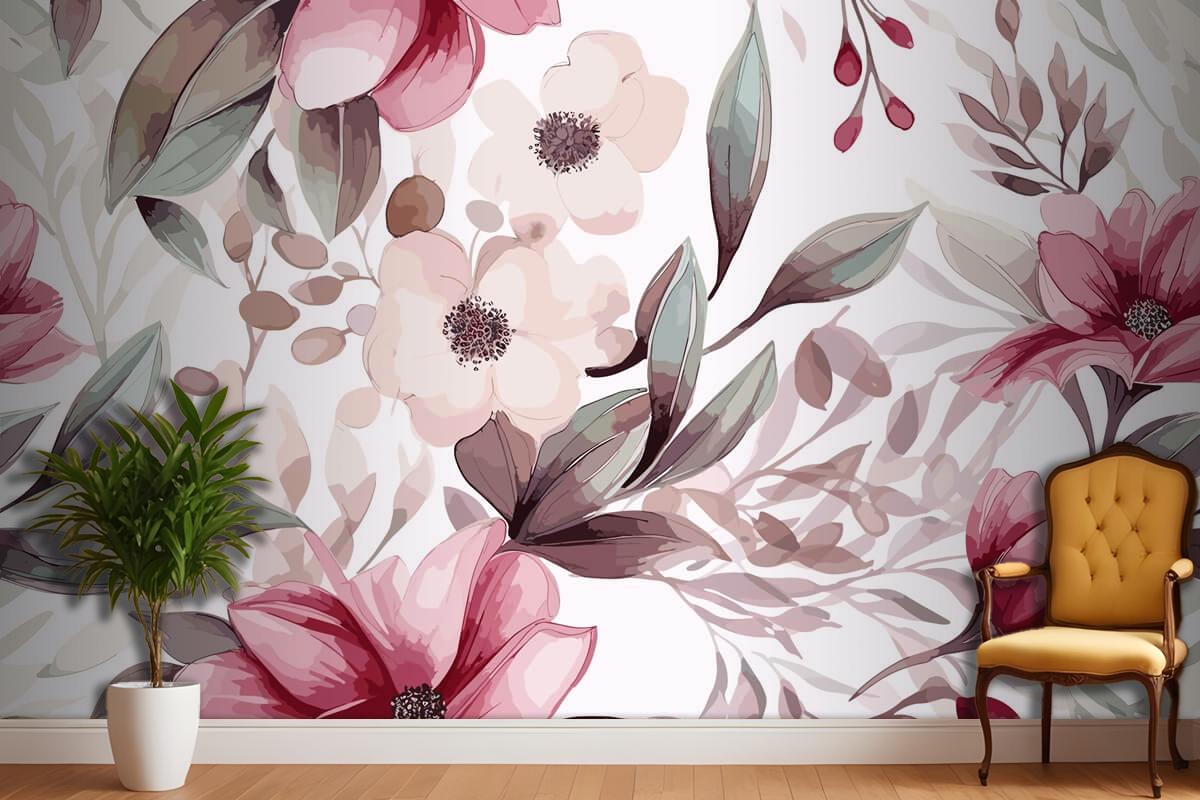 Artistic Hand Drawn Floral Ornament Pattern Wallpaper Mural