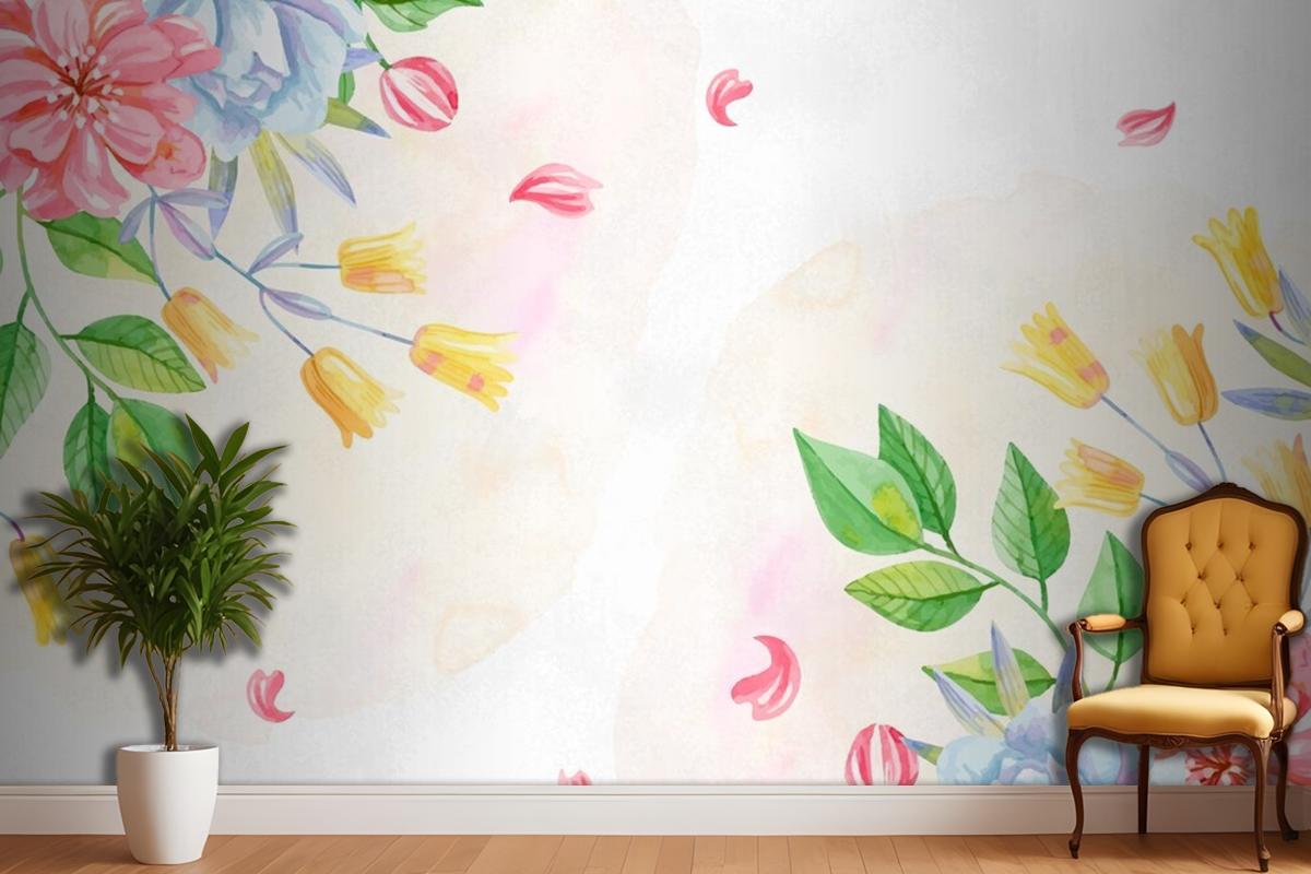 Background Pastel Colors Watercolor Flowers Wallpaper Mural