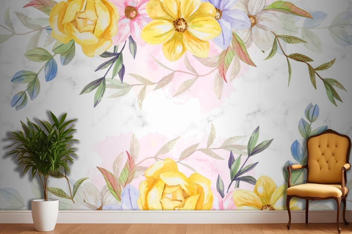 Background Watercolor Flowers In Pastel Colors Wallpaper Mural