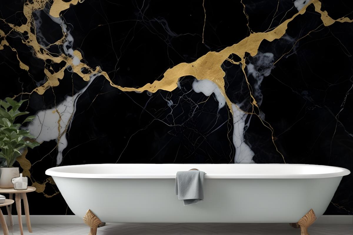 Black & Gold Dark Marble Effect Wallpaper Mural