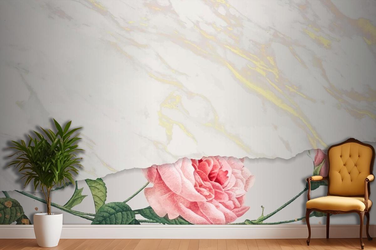 Blank Pink Rose Frame Wallpaper Mural