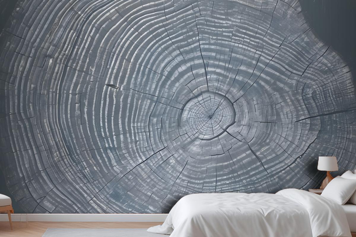 Blue Gray Wood Grain Print Wallpaper Mural