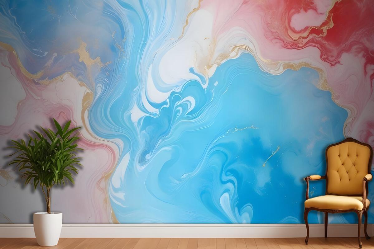 Blue Marble With Red Splash Wallpaper Mural