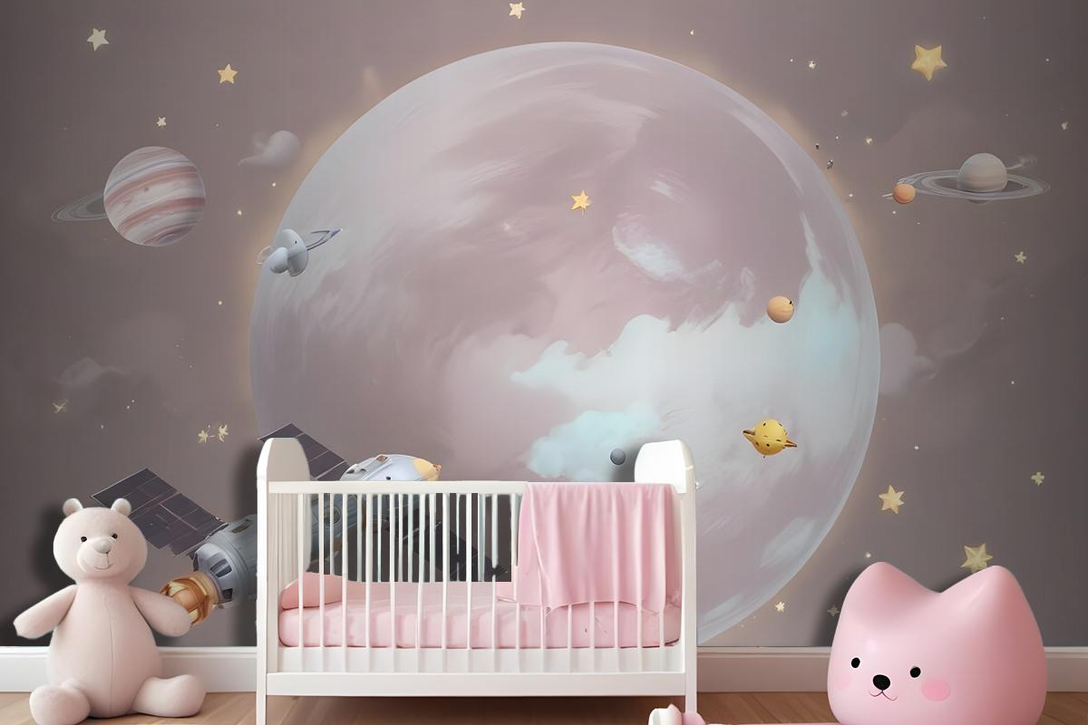 Cartoon Planets And Starry Space Wallpaper Mural