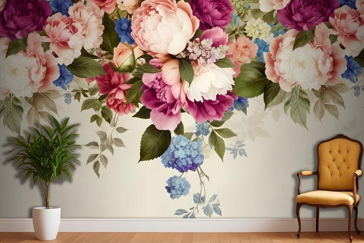 Classical Colorful Vine Flowers Bedroom Wallpaper Mural