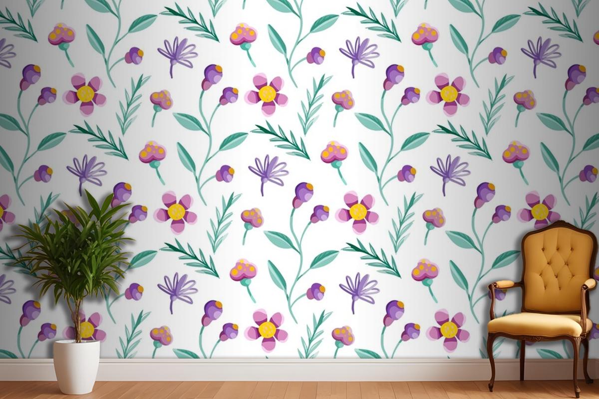 Colorful Floral Pattern Wallpaper Mural