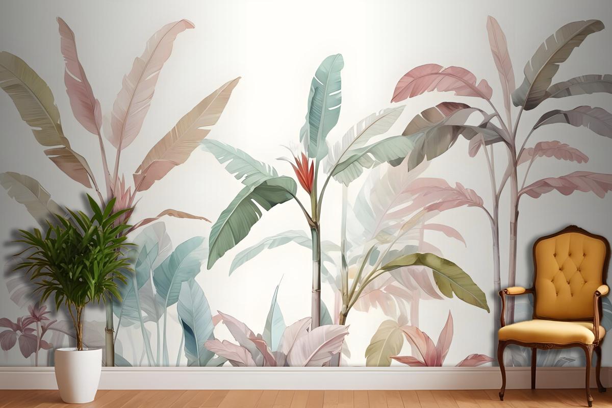 Colorful Tropical Banana Tree Wallpaper Mural