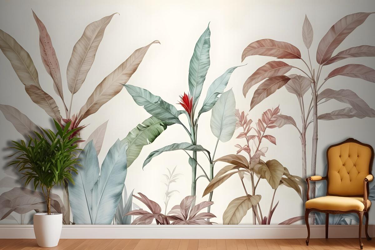 Colorful Tropical Banana Tree Bedroom Wallpaper Mural