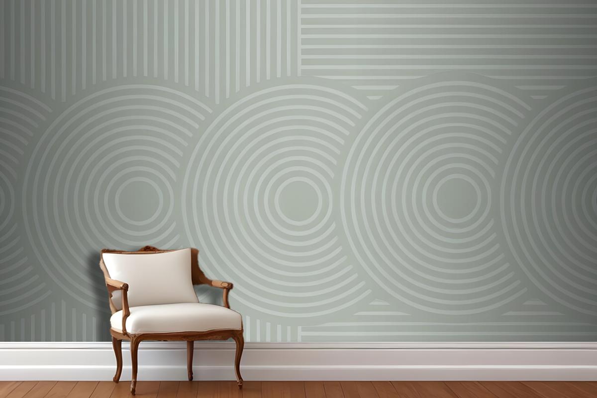 Concentric Circles And Vertical Lines In Green Wallpaper Mural