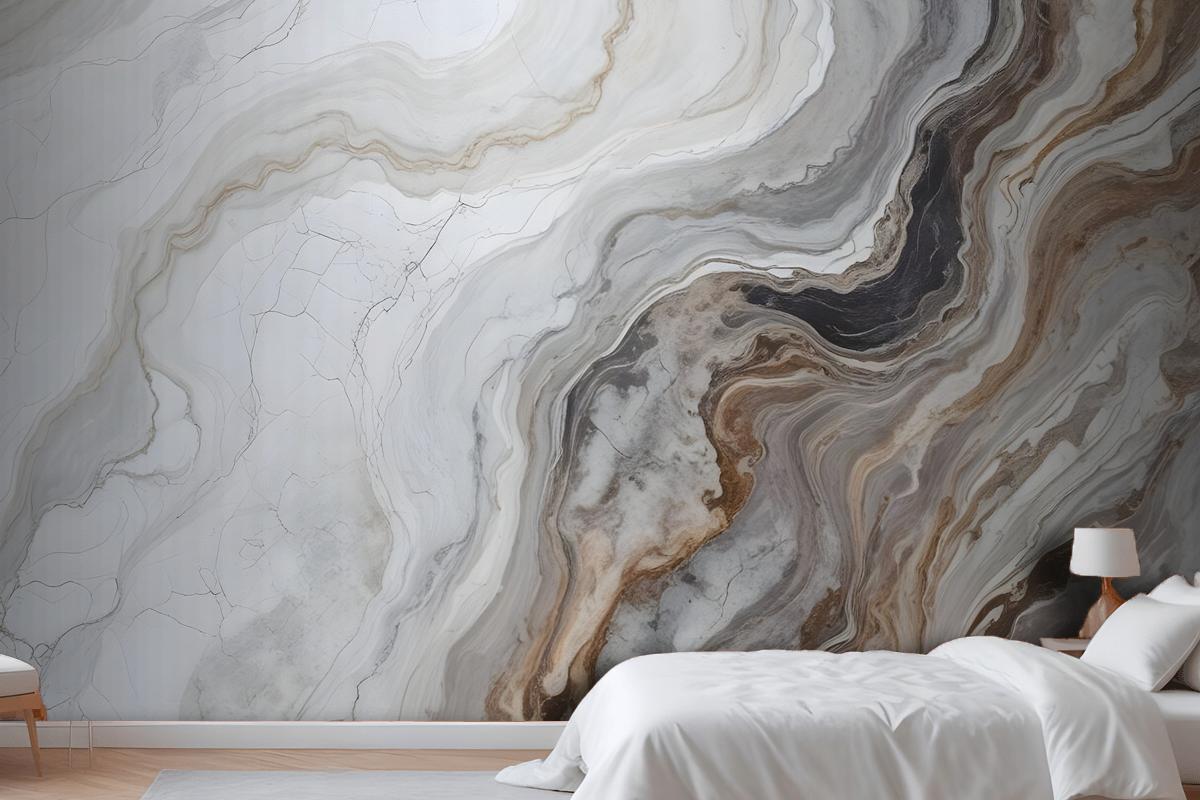 Dark Marble Gray And Brown Waves Bedroom Wallpaper Mural