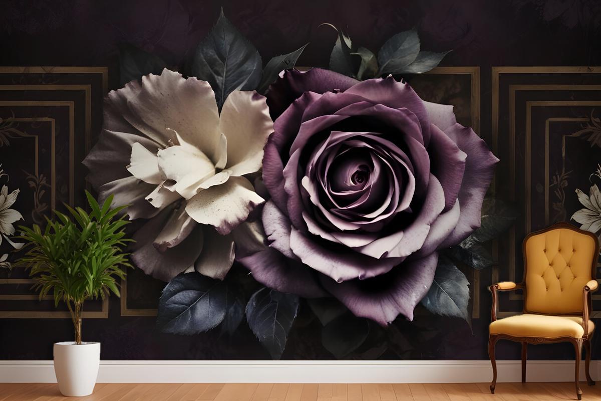 Dark Rose Floral Bedroom Wallpaper Mural