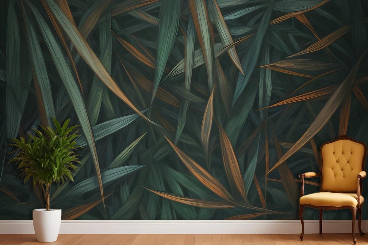 Dark Tropical Exotic Palm Leaf Wallpaper Mural