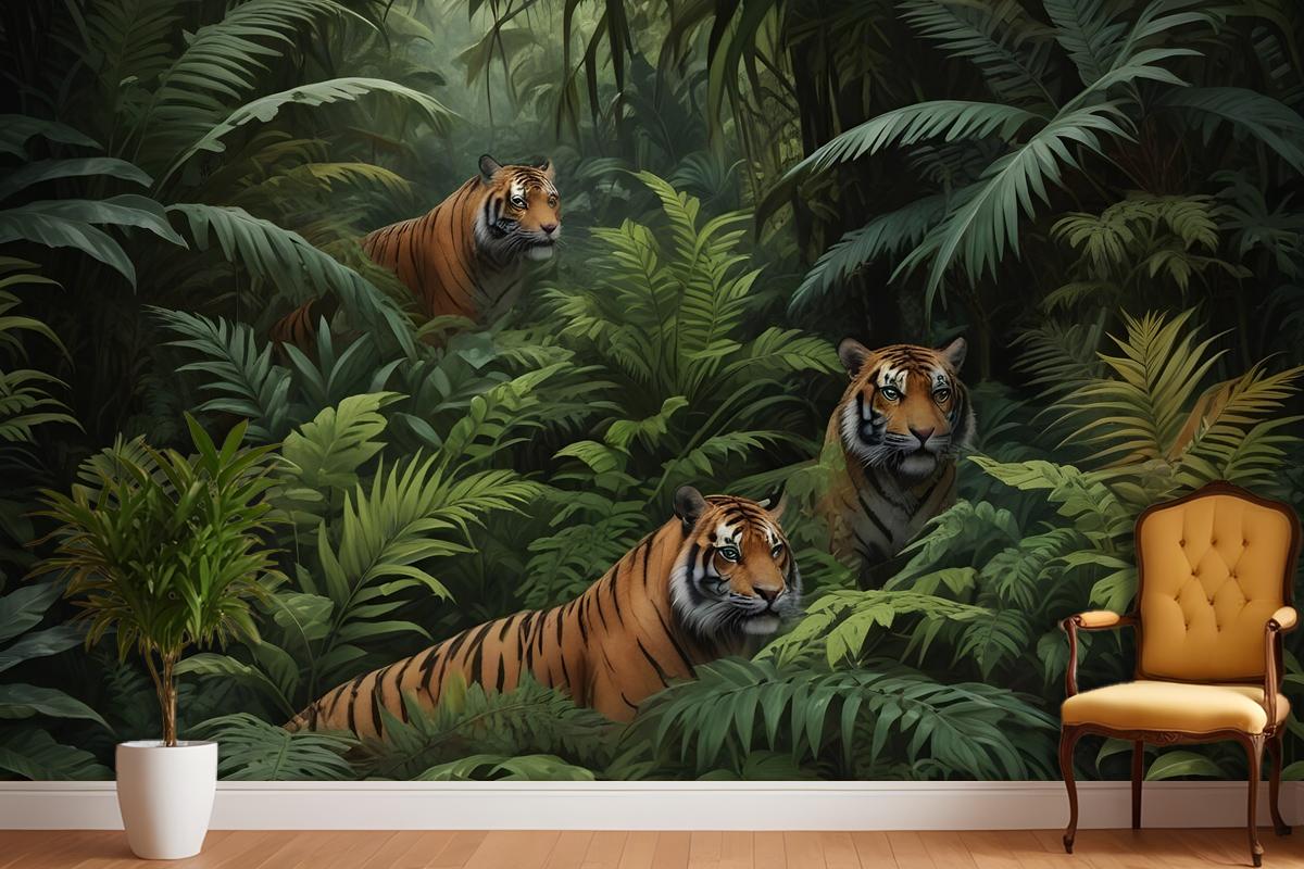 Dark Tropical Trees With Leopards Wallpaper Mural