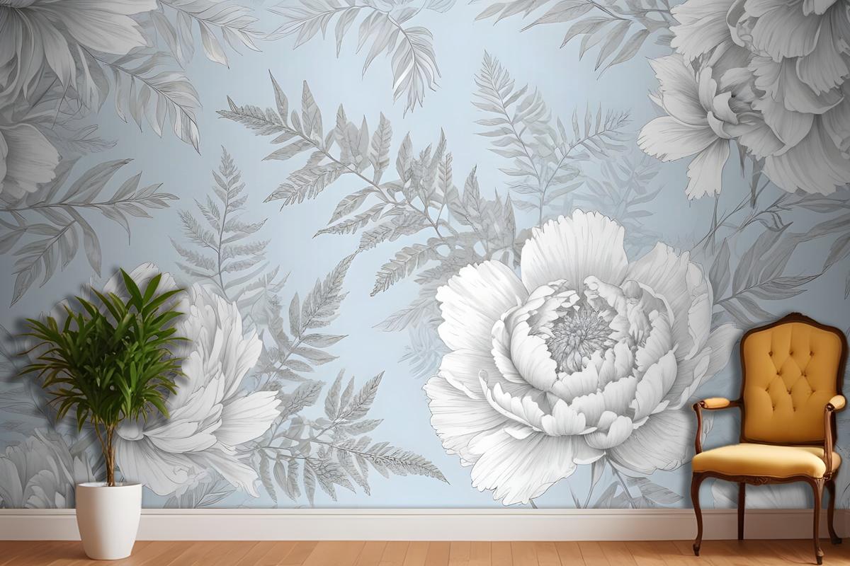 Drawing Floral Bouquet Art Bedroom Wallpaper Mural