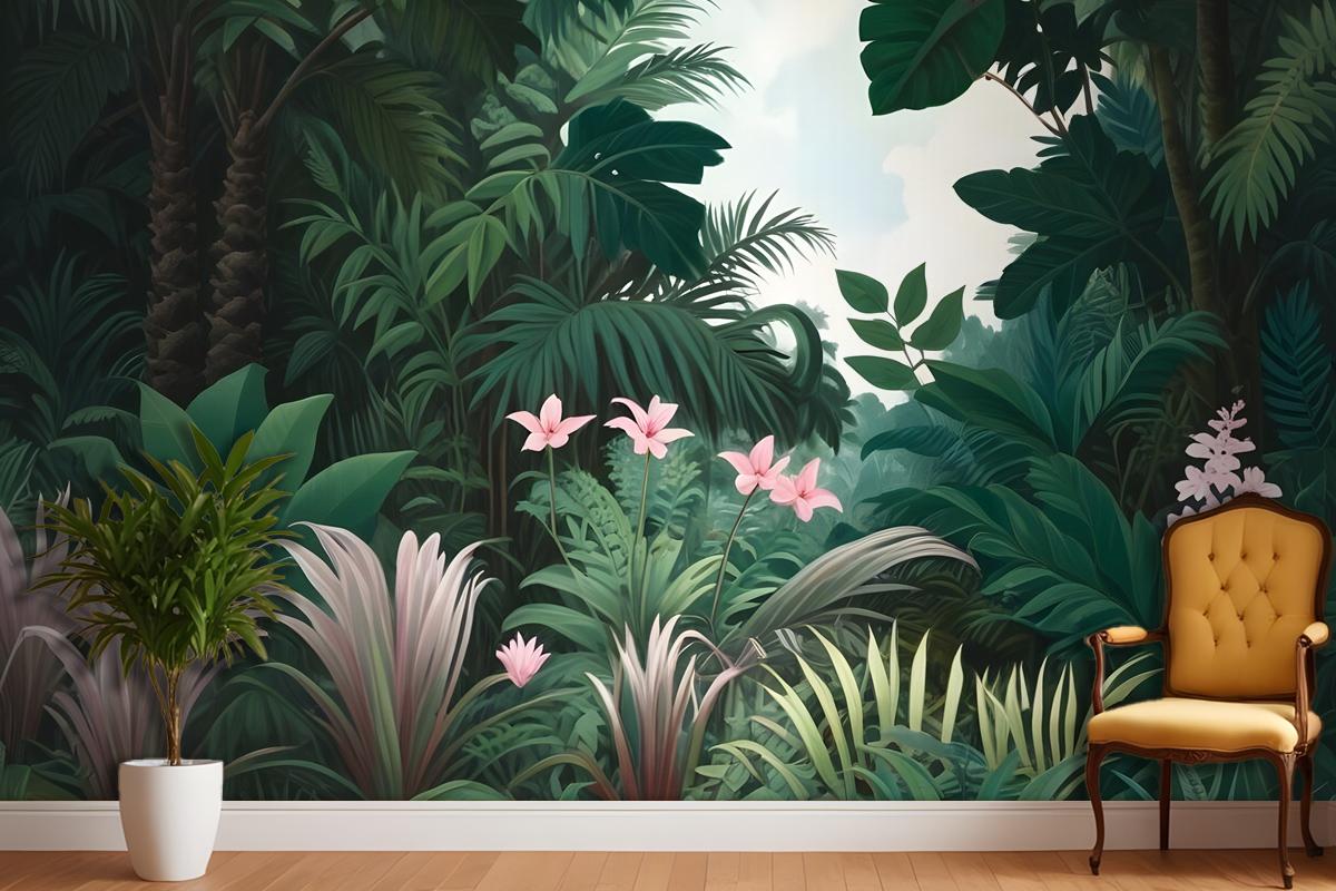 Exotic Forest Painting Landscape Wallpaper Mural