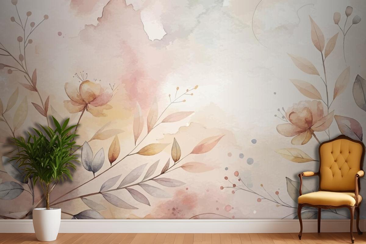 Floral Watercolor Silhouette Background Wallpaper Mural