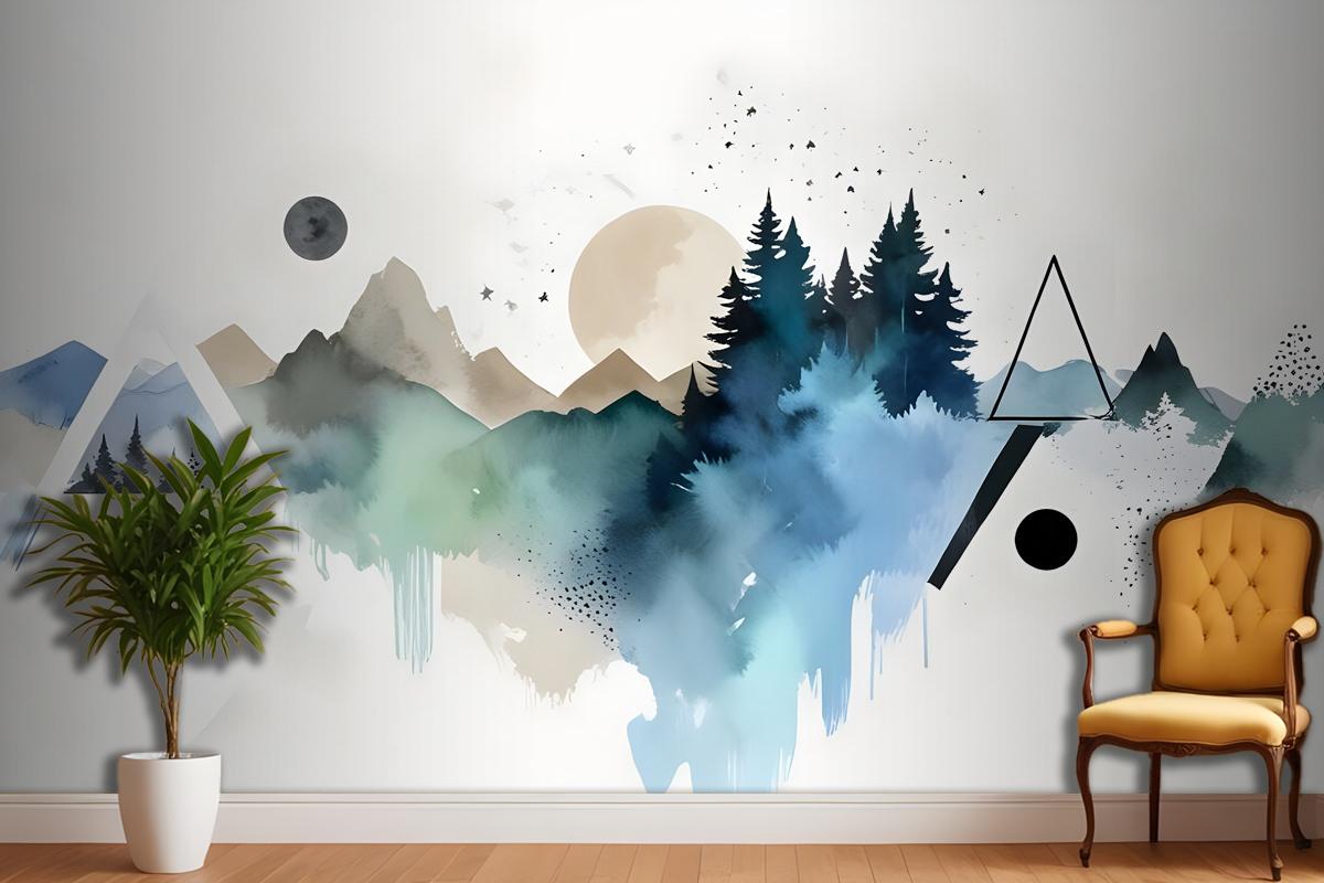 Forest Geometric Pattern Wallpaper Mural